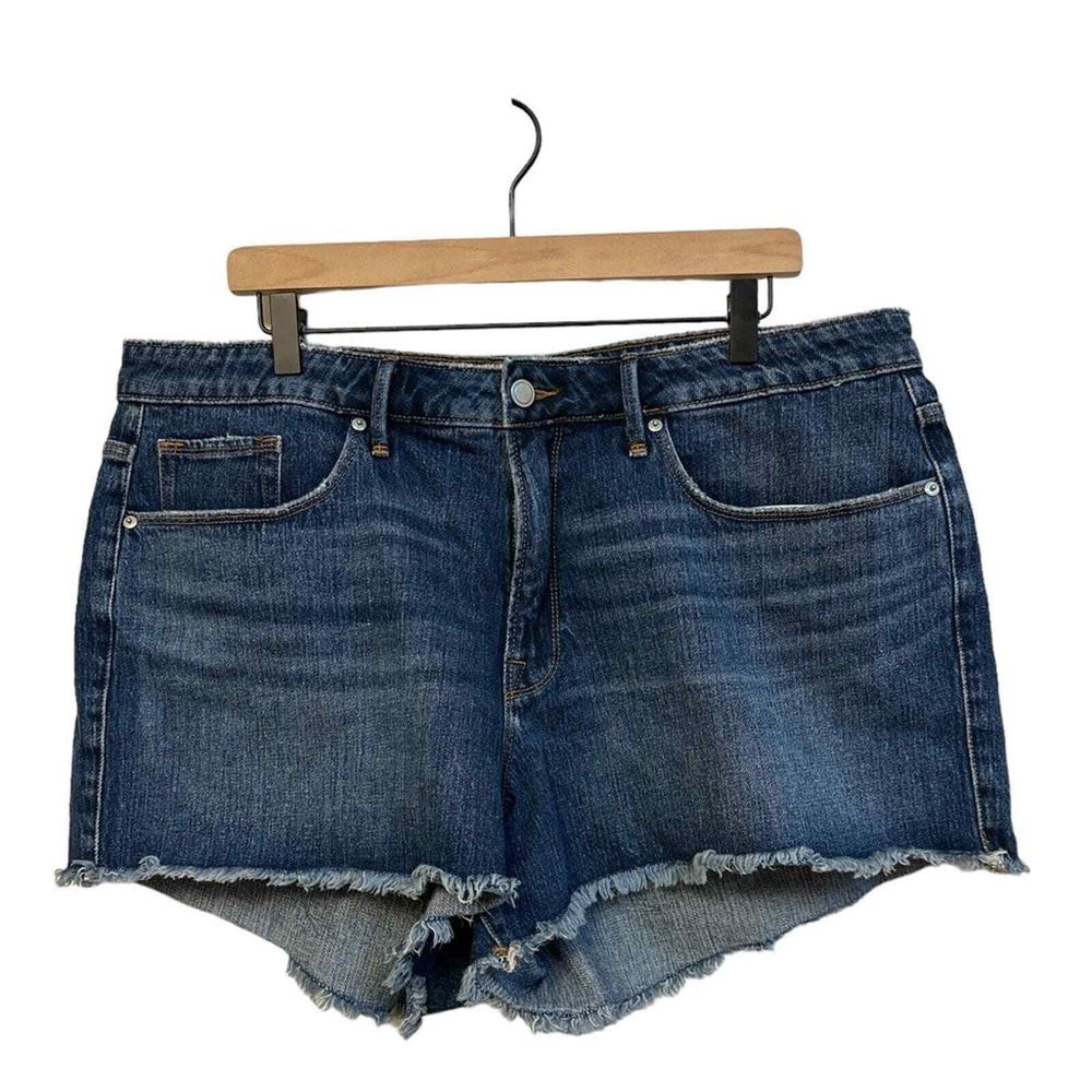 Good American Womens Denim‎ Shorts Size 16 High Rise Blue Frayed Pockets